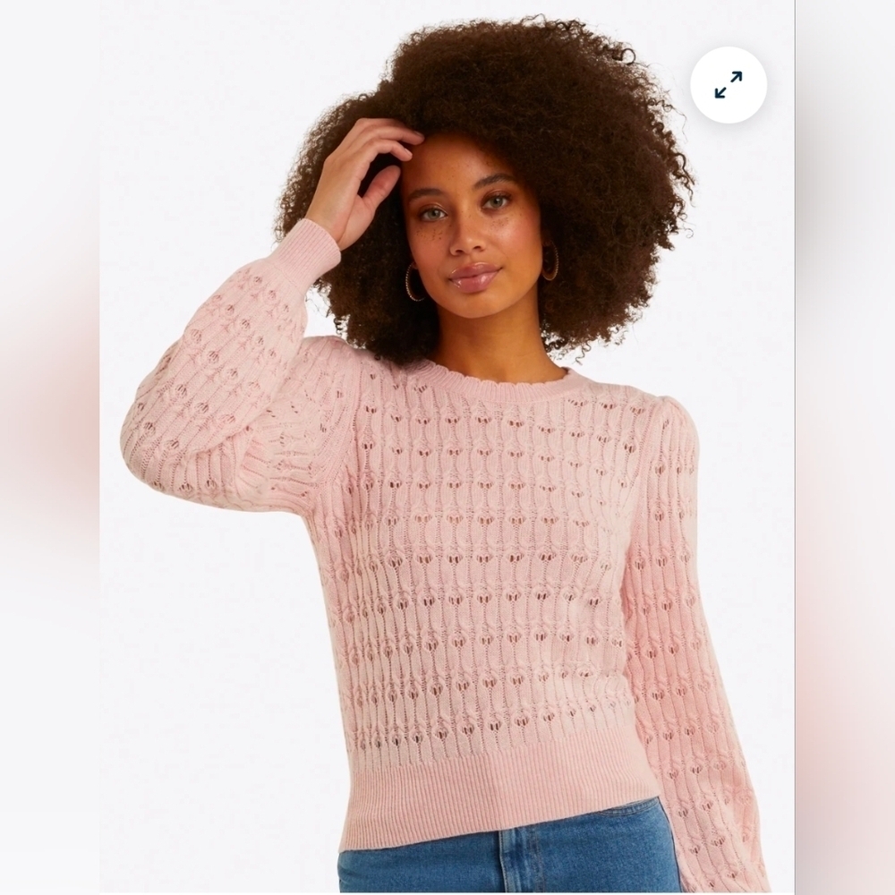 Draper James Puff Sleeve Sweater in Pointelle Pastel Pink Cashmere Blend Size XL